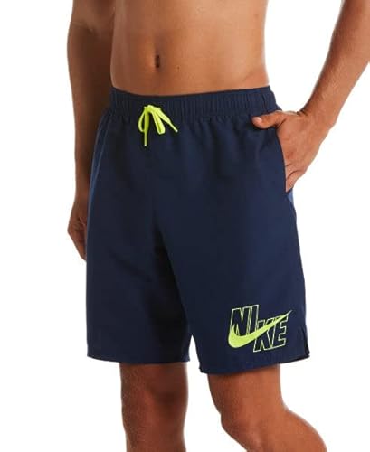 Nike Swim Men's Logo Solid Lap 9" Volley Short Swim Trunk, Midnight Navy Volt, Medium #TOP1