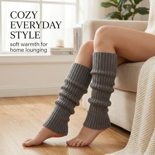 Lahkvor 1 Paire Jambières Tricotées Gris Foncé, Guêtres Longues Douces pour Hiver, Accessoires Rétro Années 80 Fête Danse – vue 3