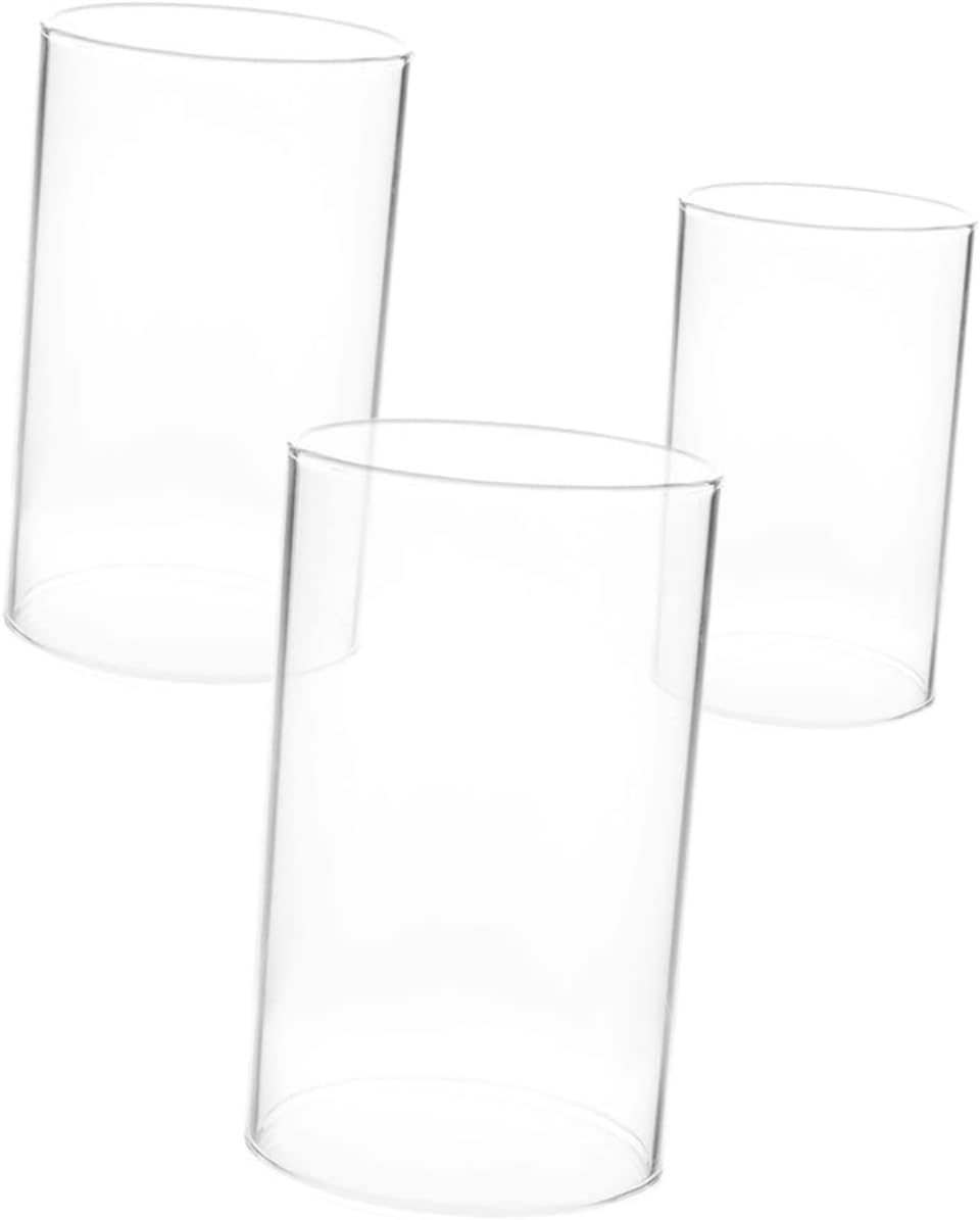 Healifty 3Pcs Windproof Glass Candle Covers Cylinder Candle Shades Decorative Holder for Home Decor Open Ended Design for Dining Room Light Fixtures