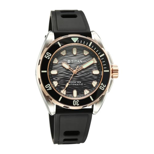 Image of Titan Zero Hour Diver's 300m Automatic Analog with Black Dial Silver Stainless Steel & Black FKM Strap Watch for Men - 10069KM02
