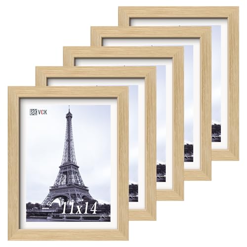 VCK 11x14 Picture Frame 5 Pack, High-End Oak Wood, for Poster Artwork