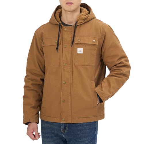HISEA Men's Duck Sherpa-Lined Jacket Relaxed Fit Mens Winter Insulated Canvas Hooded Work Utility Jacket with Pockets HISEA Men's Duck Sherpa-Lined Jacket Relaxed Fit Mens Winter Insulated Canvas Hooded Work Utility Jacket with Pockets