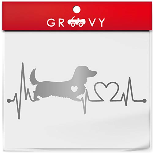 犬 ダックスフンド ステッカー グッズ ハート 心電図 愛犬 かわいい おしゃれ 車 エンブレム シール デカール アウトドア おもしろ_1172 (シルバー)