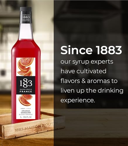 Image of 1883 Blood Orange Syrup for Drinks, Made in France, 1 Liter Glass Bottle