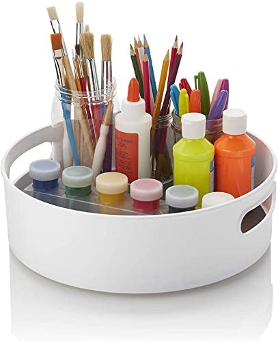 Lazy Susan 360 Rotating Kitchen Spice Cosmetic Holder Organizer Rack Tray (23L X 23B X 75H Cm, White,Plastic, Tiered Shelf)