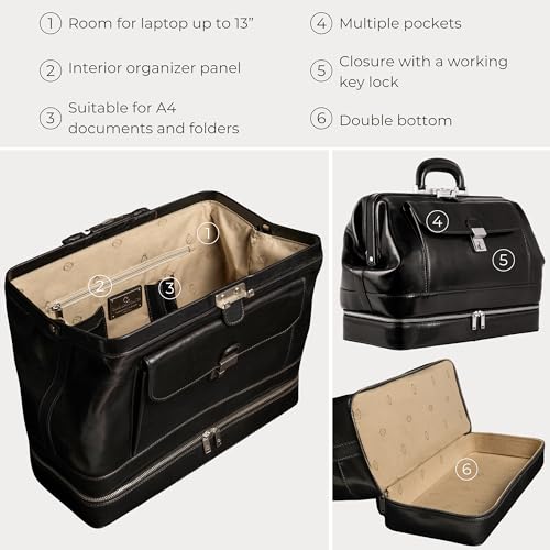 Image of Time Resistance Leather Doctor Bag - Italian Handmade Medical Bag - Vintage Style Handbag - Real Leather Briefcase