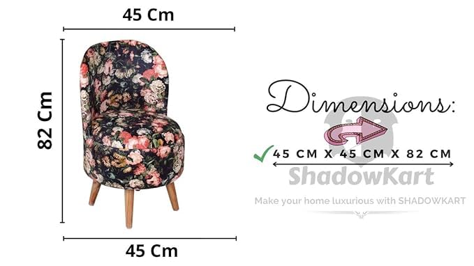 Image of Ottoman for Living Room, Velvet Round Foot Rest Stool, Wooden Legs Chair for Sitting, Ottoman for Bedroom & Makeup Room Decor | Chair (18 inchx18 inchx32 inch), Puffy (16 inchx16 inchx17 inch) | Black Rose