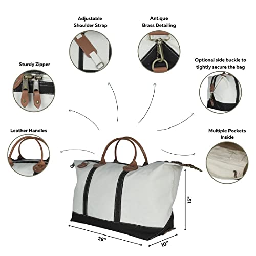 Tag&Crew Weekender Signature Duffle 20 Oz. Heavy Canvas Leather Handle Bag With Detachable Shoulder Strap Ideal For Overnight Travel Business Trip Vacations - Large, Black #TOP2