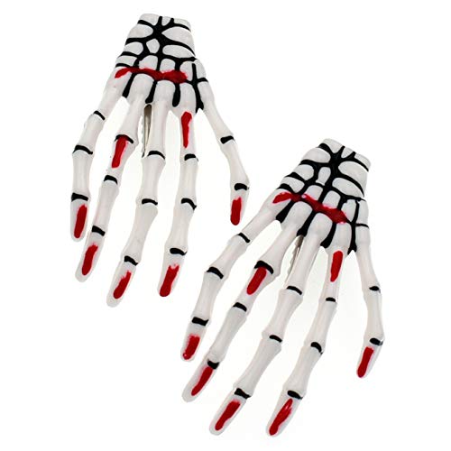 3 Pairs Red Nail White And Black 3" Skeleton Hand Hair Clips Halloween Party Accessories Skull Bone Shape Hairpin For Women Girls #TOP1