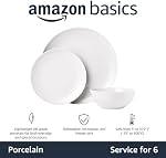 Amazon Basics 18-Piece Ensemble de vaisselle, vaisselle, bols, service pour 6, Coupe de porcelaine blanche