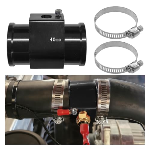 YoRise 3PCS Car Water Temp Joint Pipe, Aluminum Water Temperature Sensor Gauge Adapter Fitting for Radiator Hose, Auto Engine Cooling System Modification Accessories with Clamps(40MM)