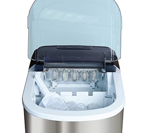 Angel Canada Stainless Steel Portable Ice Maker Compact Countertop With Panoramic View Window, Ice Cube Machine, Bullet Cubes In S/L Size 26 Lb/24H For Home Office Party, Boat Rv #TOP1