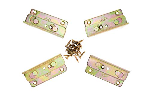 Kutir No-Mortise Bed Rail Fittings Complete Set Of 4 - Heavy Duty Rust Proof Frame Bracket For Connecting To Wood, Headboards And Foot-Boards, Universal Fit - 3.4 X 1.4 X 0.6 Inch High With Screws #TOP5