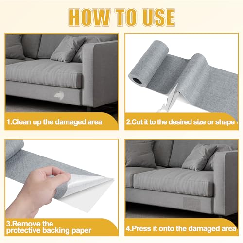 Sgooyir Linen Fabric Repair Tape Kit, 4\" x 80\" Self-Adhesive Couch Patch Repair Fabric Patches for Furniture, Clothes, Upholstery, Carpets, Chairs, Sofas, Pillows Grey - Thumbnail 5