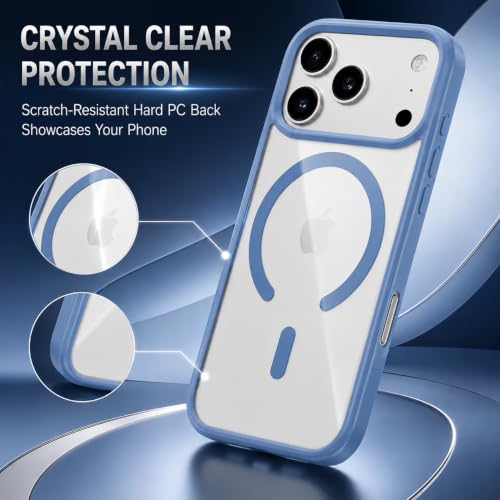 Image of MAGA ClearBack Case Cover for Apple iPhone 17 Pro Max, Crystal Clear Magnetic Case Compatible with MagSafe, Hybrid Hard PC Back & Soft TPU Bumper, Shockproof Protective Cover Blue