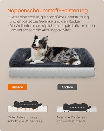 Feandrea FluffyHug Hundebett, Hundekissen Größe XL, Hundematte für mittelgroße und große Hunde, Hundesofa Noppenschaumstoff, Bezug abnehmbar und waschbar, 106 x 76 x 16 cm, dunkelgrau PGW233G02V1