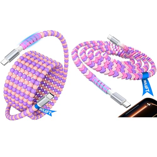 2 Pack USB C Cable Beaded Fast Charging 6.6FT,Beads Charger Cable for Girl Women Student School Kid,60W 45W 40W 30W 27W 25W USB-C to Type C PD Charge Cord for iPhone 17 16 15 for iPad A16 for Samsung image 5