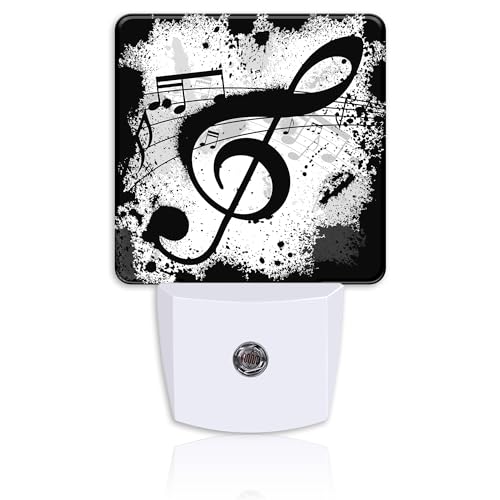 Image of Ink Blots Treble Clef Night Light,Black Music Notes Plug-in Night Light Auto Dusk-to-Dawn Sensor Energy Efficient LED Lamp for Room Decor,Hallway,Kitchen,Bathroom,Nursery,Stairs