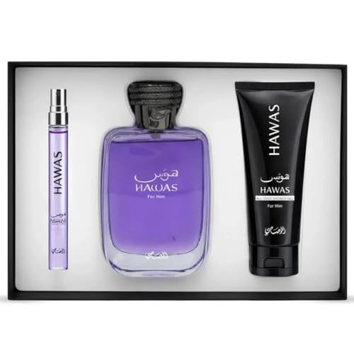 Image of RASASI Hawas For Men 3-Piece Perfume Gift Set Eau De Parfum Spray 100ML (3.4 Oz) & 10ml (0.34 Oz) & Shower Gel 60ml (2.03 Oz)