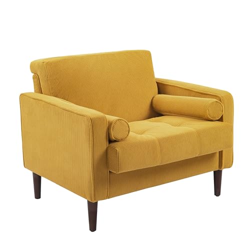 Image of Accent Chairs Set of 2, Corduroy Upholstered Armchair Modern Arm Chair for Living Room, Comfy Single Sofa Bedroom Side Reading Seat - Yellow