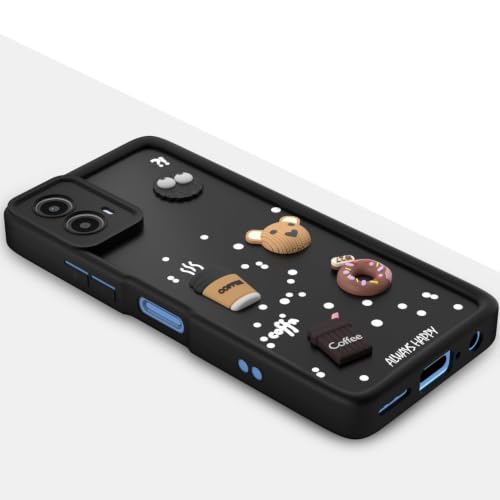 Image of Bintage Cute Fun Ball | Taddy Cartoon 3D Smiley Coffee Cup | Milk Donut | Full Camera Protection Back Cover Compatible for Moto G34 - Black
