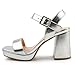 JOY IN LOVE Women's Chunky Platform High Heels Ankle Strap Block Heel Sandals Silver Matte US7.5