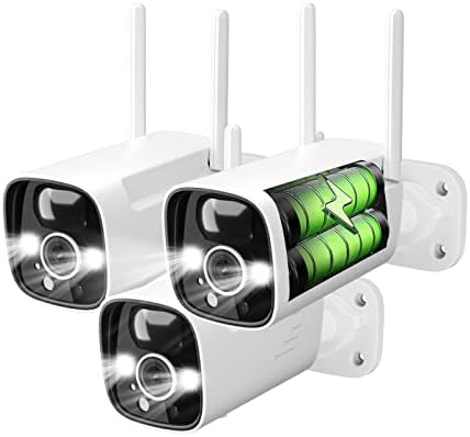 2K Security Cameras Wireless Outdoor with Spotlight,15000mAh 365 Days Long-Lasting Battery Powered WiFi Surveillance Camera with Color Night Vision,2-Way Audio,Work with Alexa,No Monthly Fee-3 Pack