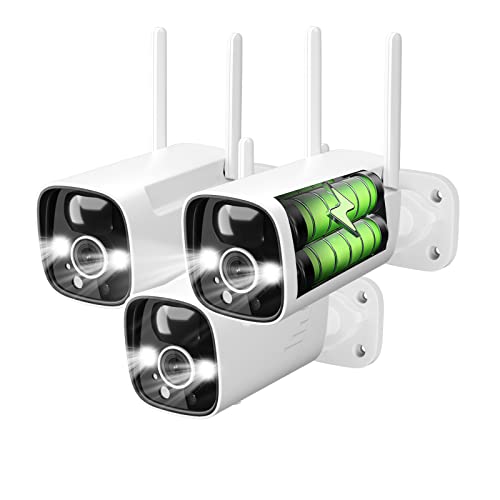 2K Security Cameras Wireless Outdoor With Spotlight,15000Mah 365 Days Long-Lasting Battery Powered Wifi Surveillance Camera With Color Night Vision,2-Way Audio,Work With Alexa,No Monthly Fee-3 Pack #TOP8