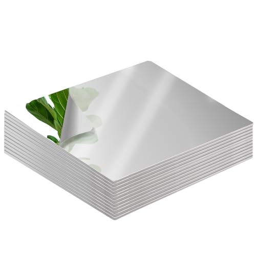 NKJVE Peças centrais de espelho inquebráveis para mesas, 12 peças de espelhos quadrados de 23 cm, pl