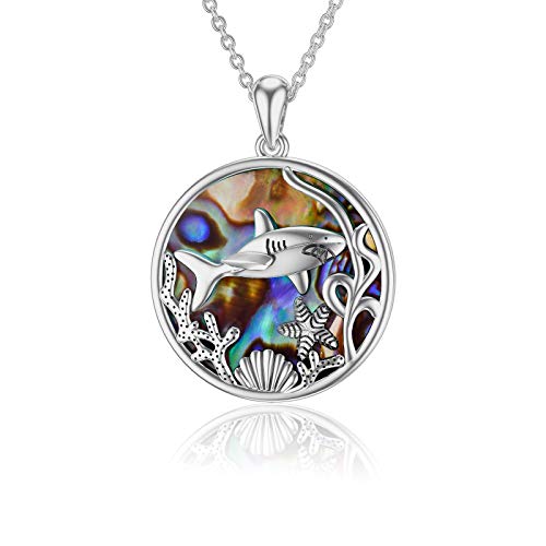 Shark Necklace 925 Sterling Silver Starfish Shell Ocean Animal Pendant Jewelry Gift for Women Mom