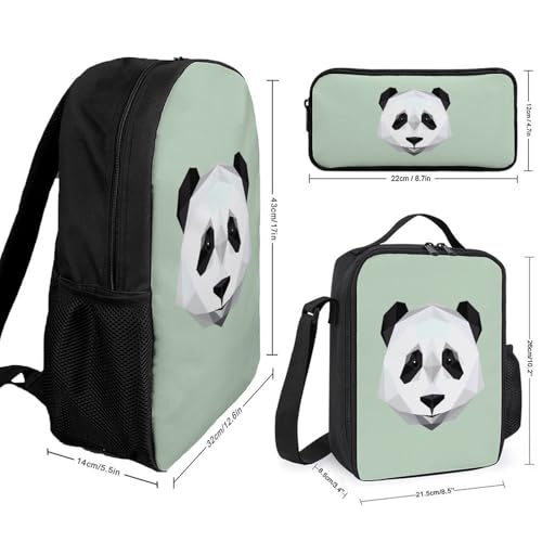 Geometrical Panda Classic Backpack Lunch Bag Pencil Case 3 Piece Set Travel Daypack2