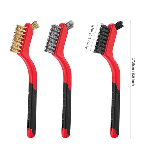 Image of Wire Brush Set, 6 Packs Brass Stainless Steel Nylon Wire Brushes Kit for Cleaning with Curved Handle Grip for Rust Removal, Wire Brushes for Cleaning Rust, Paint Scrubbing, Polishing