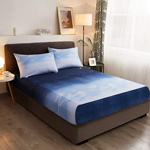 Lamejor Bed Sheet Set Queen Size Galaxy Outer Style Moon/Star Pattern Gradient Deep Pockets Easy Fit Hotel Luxury 4 Piece - 1 Flat Sheet, 1 Fitted Sheet, 2 Pillowcases #TOP1