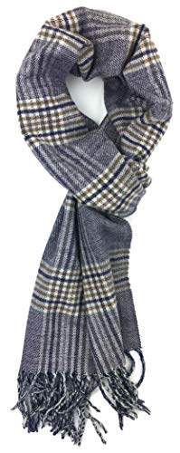 Plum Feathers Plaid Check and Solid Cashmere Feel Winter Scarf, Warm Scarfs, Cold Weather Accessories, Fringe Scarves (Violet Glen Plaid)
