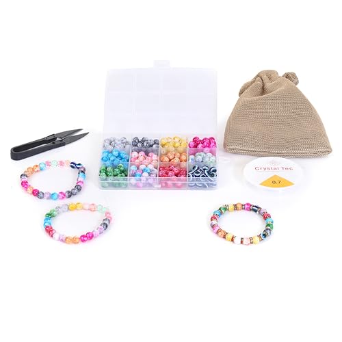 Image of Ambitieux DIY Bracelet Making Kit for Girls - 12 Types Colorful Beads with Charms, Elastic Thread, Earrings, Clasps & Rings - Jewellery Craft Kit for Kids, Birthday Return Gift, Rakhi Special Set for 2 3 4 5 6 7 8 9 10 years (Glass marble)