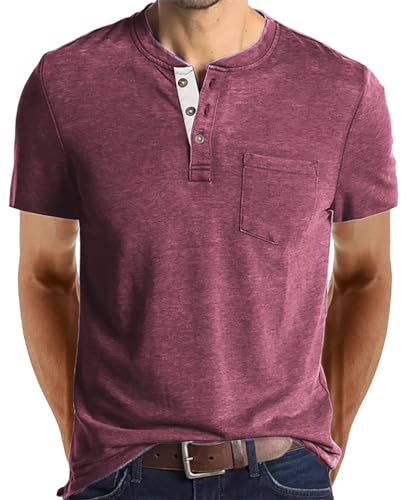 TARAINYA Henley T-Shirts Herren Kurzarm - Baumwolle Shirt Mit Tasche, Einfarbig Basic Tee M-4XL