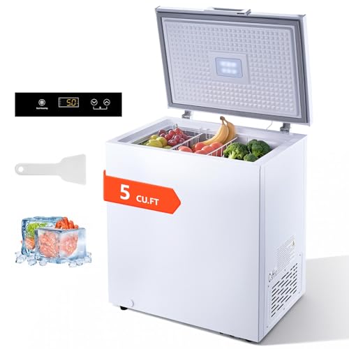 Image of VEVOR Chest Freezer, 5 Cu.ft Compact Deep Freezer, Free Standing Top Open Door Chest Freezers with 2 Removable Baskets & Adjustable Thermostat - Energy Saving, Low Noise & Garage Ready, White