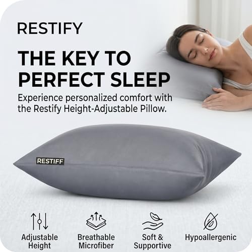 Image of Restify Microfiber Bed Pillow Pack of 1, 24 x 16 Inch Grey | Ultra Soft Sleeping Pillows for Adults | Breathable Velvet Cover | Hotel Quality Pillow for Back, Side & Stomach Sleepers