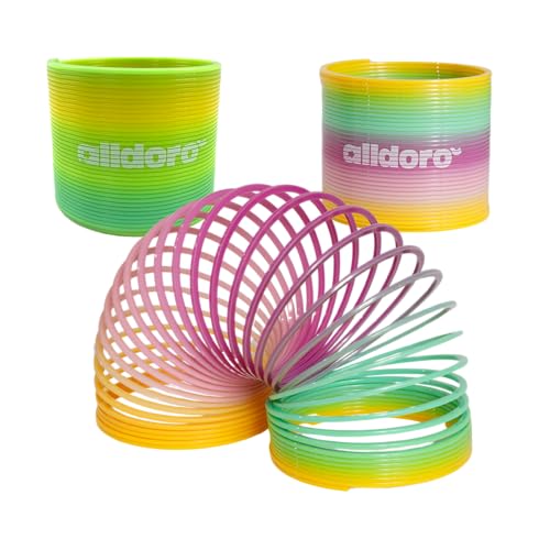 alldoro 60336 Treppenläufer, Kunststoff, Spiralhüpfer, Fingerspielzeug für Kinder ab 3 Jahren, 7 cm Durchmesser, Regenbogenspirale bunt