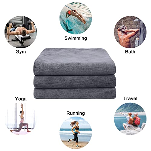 Kinhwa Gym Towels For Men Sweat Absorbent Workout Towels Soft Microfiber Sports Towel Perfect Size For Workouts, Yoga, Running, Biking Or Camping 16Inch X 31Inch 3 Pack Gray #TOP7