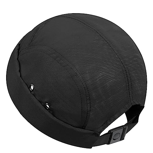 CLAPE Unisex Caps Ohne Schirm 5 Panel Docker Cap Verstellbar Docker Mütze Sommer Seemannsmütze Quick Drying Hafenmütze Rolled Cuff Brimless Hat Black DBH01