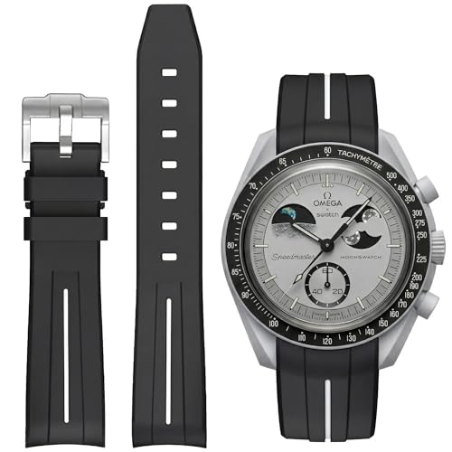 Image of Bands for Moonswatch Watch,Curved No Gap Rubber Strap Compatible with Omega X Swatch Moonswatch Speedmaster /Rolex /SEIKO 20mm Watch,Swatch Omega Moonswatch Speedmaster Watch Replacement Band Men Women