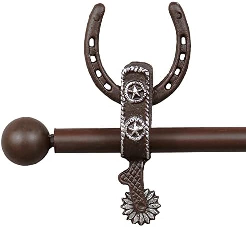 BLACK FOREST DECOR Spur Curtain Rod & Rod Holders - Western Window Hardware Set with Horseshoes & Spurs - 48"-82" Expandable