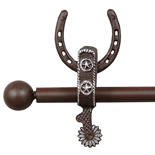 Spur Curtain Rod & Rod Holders - Western Window Hardware Set with Horseshoes & Spurs - 48