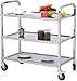 tcatec Carrello da Cucina 3 carrelli Multiuso in Acciaio Inox con Ruote Freno 95 x 95 x 50 cm Adatto per Hotel Ristorante Cucina Camera Ufficio Argento