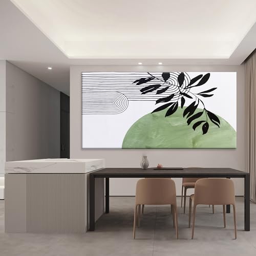 Image of TAIJXAGSG Large Boho Green Wall Art For Living Room Century Modern Canvas Art Wall Decor Picture Painting Aesthetics Botanical Abstract Art Prints Bedroom Office Wall Hanging Decor 29x58 In