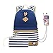 Produktbild HFY Damen Rucksack 15.6 Zoll Jugendliche Mädchen Schulrucksack Teenager Girls Casual Canvas Laptop Daypacks USB Charging Port, Headphone Port (Blau - 1)