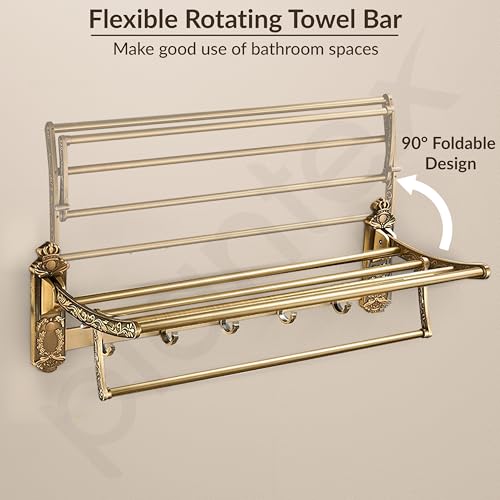 Image of Plantex Antique Aluminum Foldable Towel Rack for Bathroom /Towel Holder in Bathroom /Folding Towel Stand /Hanger /Bathroom Accessories (24 Inch)