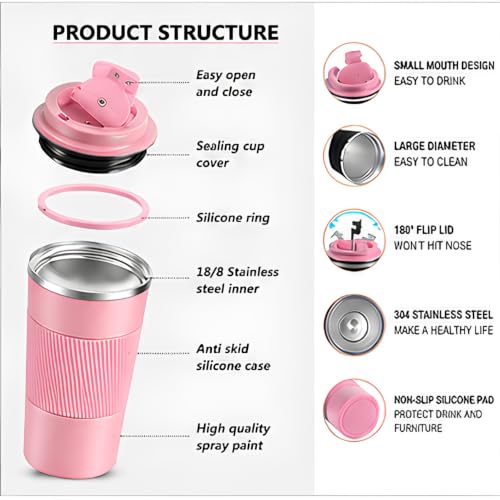 Image of Stainless Steel Travel Coffee Mug 510ml (Pink)