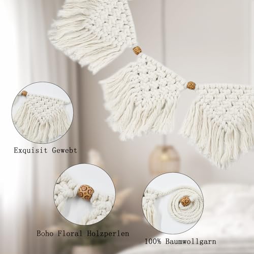 IHONYI Boho Deko - Makramee Wandbehang,Wandteppich Chic Tapisserie Fransengirlande Mit 3M LED Lichterkette,Handgewebt Girlande Boho Wanddeko Für Wohnzimmer/Schlafzimmer/Balkon/Wohnwagen deko